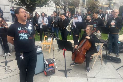 The strike of AFM 6 San Francisco Opera musicians continues and on the fourth day picketing was held in the evening along with music from...