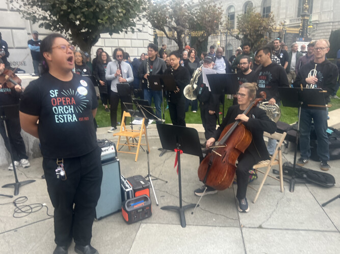 The strike of AFM 6 San Francisco Opera musicians continues and on the fourth day picketing was held in the evening along with music from...
