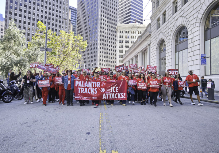 Over 1000 march behind banner: “Palantir Tracks – Ice Attacks” in Global Week of Action
