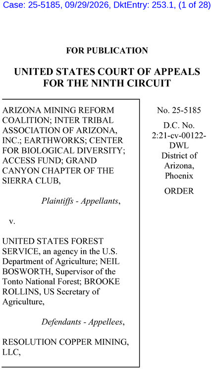 PHOENIX, September 29, 2026 — A federal appeals court today denied a petition from conservation groups and Tribal advocates seeking recon...