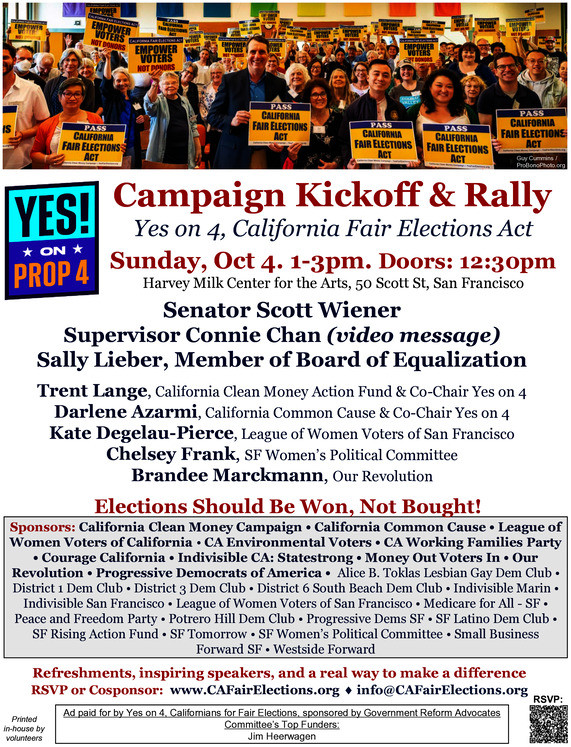 San Francisco Campaign Kickoff &amp; Rally for Prop 4
Harvey Milk Center for the Arts
50 Scott St, San Francisco, CA 94117
