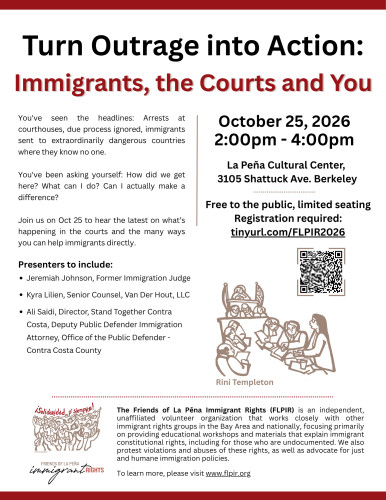 Description of event on October 25 about immigration courts in English