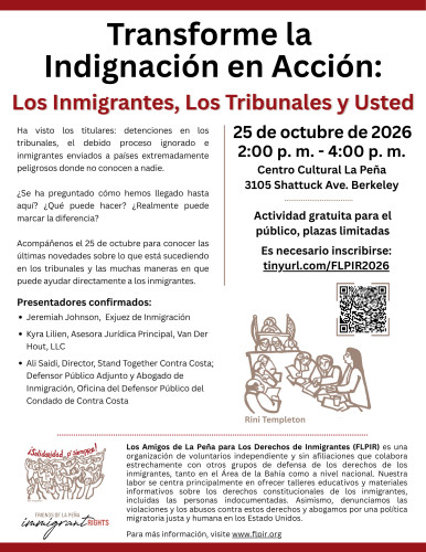 Description of event on October 25 about immigration court in Spanish