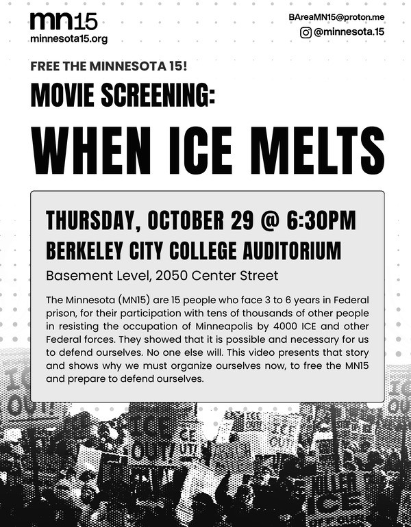 Flier for Oct 29 ICE melts event in Berkely