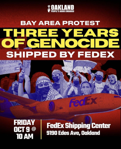 Palestinians spoke out at the rally at FedEx to oppose arms being sent to Gaza and to remember the martyrs.