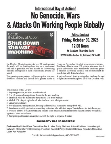 United Front Rally On Oct 30th In Solidarity With Global Dockers Strike
