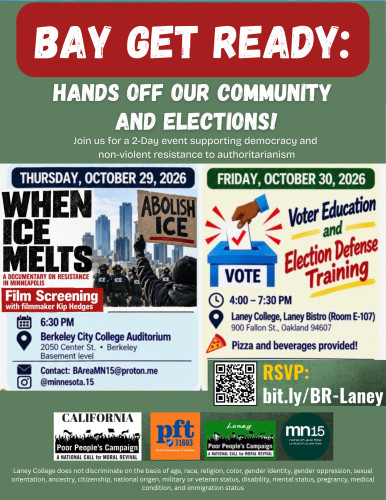 The Laney College Bistro - Room E-107
900 Fallon St,
Oakland, CA 94607

Pizza and beverages will be provided