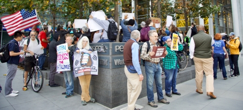 Protest at FCC Chair's Talk with Tech Execs in SF