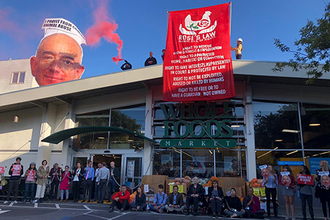 Animal Activists Protest San Francisco Whole Foods and Amazon Offices
